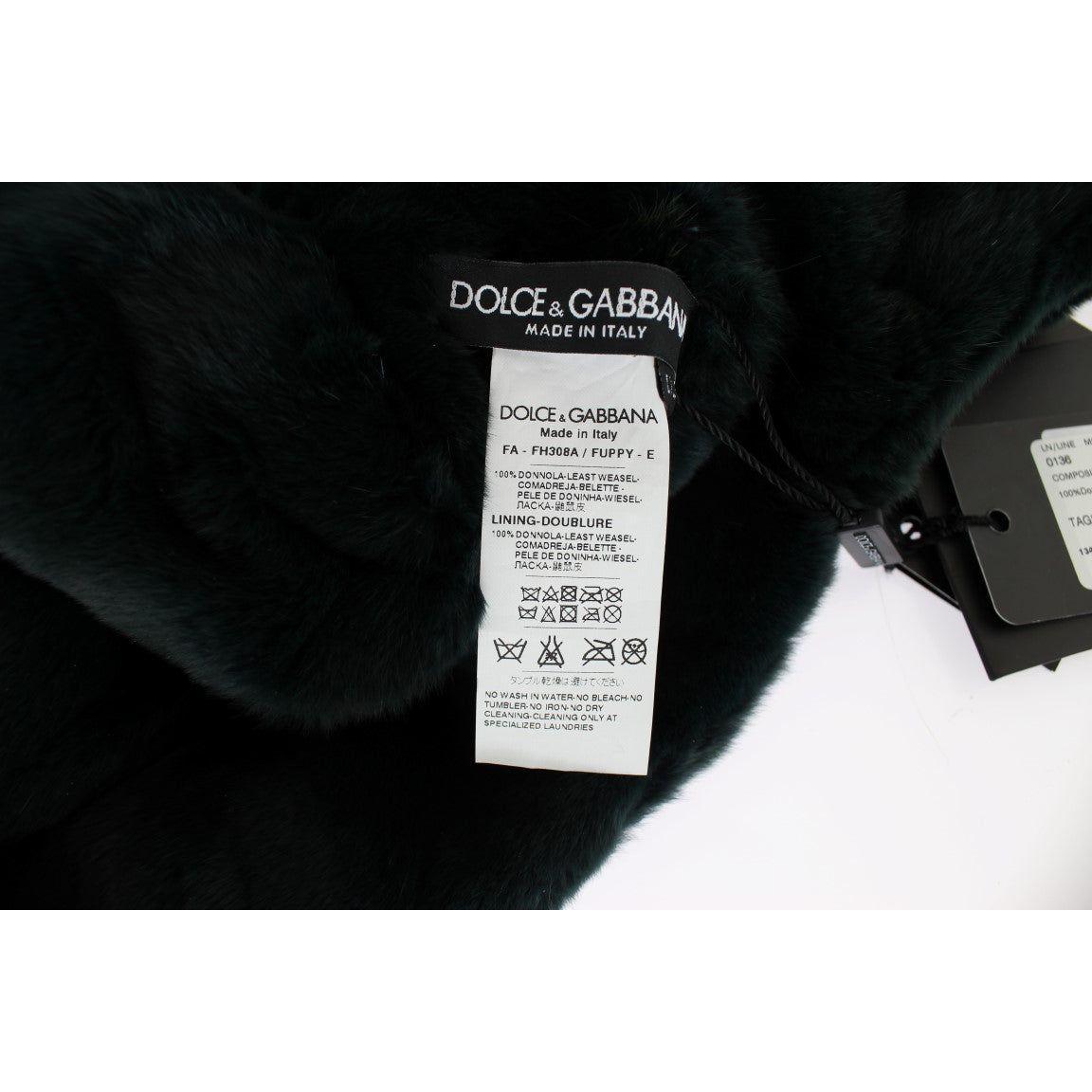 Dolce & Gabbana Green Weasel Fur Crochet Hood Scarf Hat Hat
