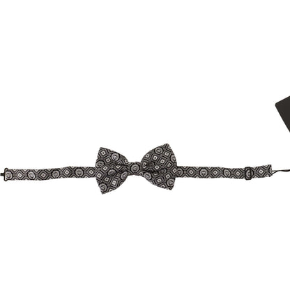 Dolce & Gabbana Black white 100% Silk Adjustable Neck Papillon Tie