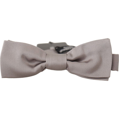 Dolce & Gabbana Silver 100% Silk Slim Adjustable Neck Papillon Tie