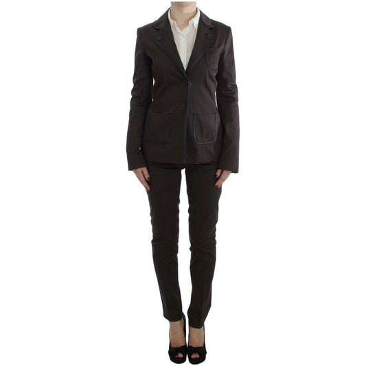 Exte Brown Stretch Two Button Suit Suit