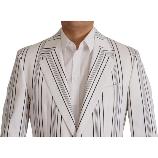 Dolce & Gabbana White Stripes Cotton Single Breasted Blazer JKT3387-44