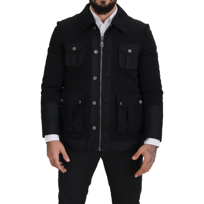 Dolce & Gabbana Black Wool Collared Full Zip Jacket