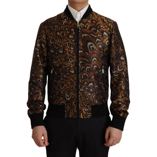 Dolce & Gabbana Brown Feather Full Zip Blouson Jacket JKT3362- 44
