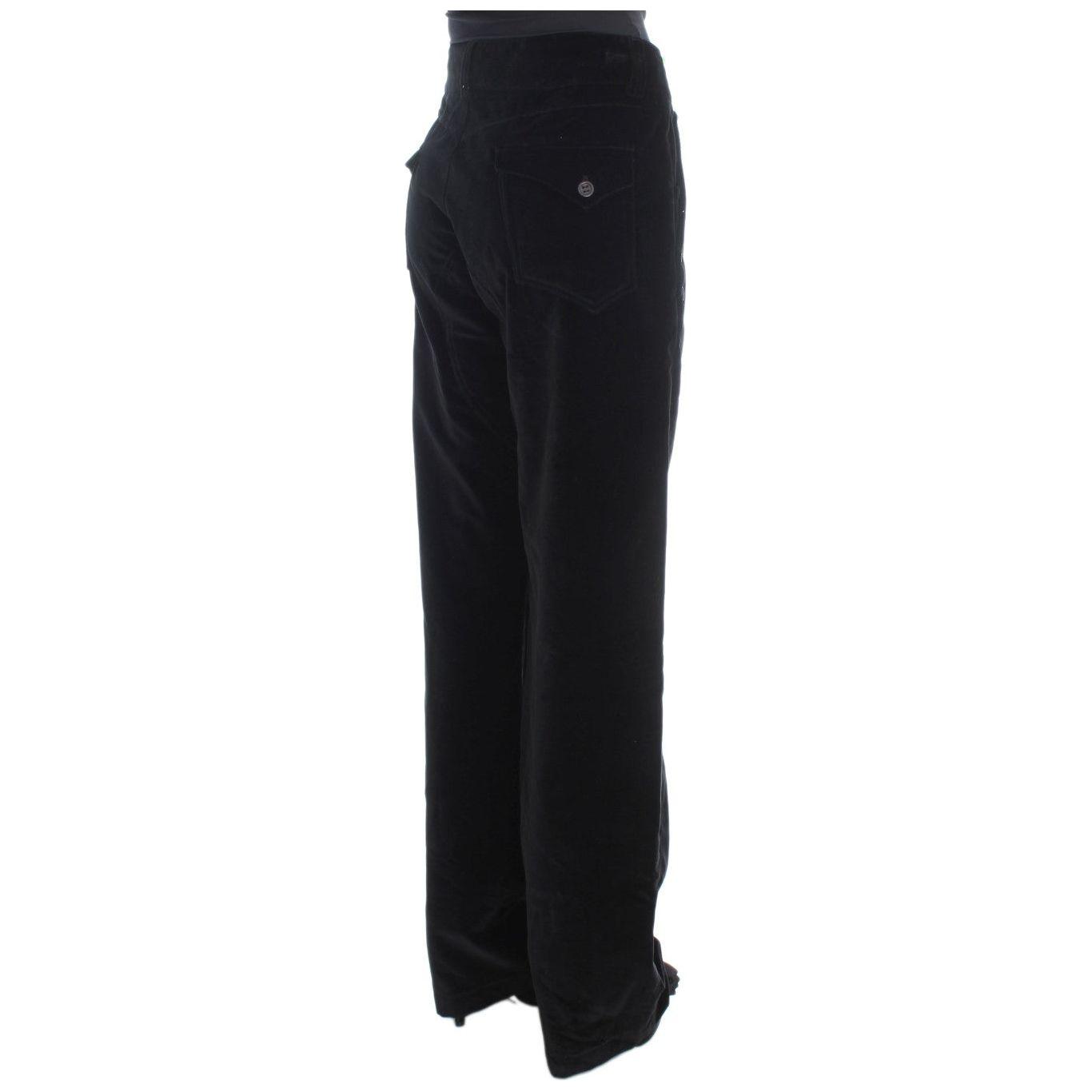 Ermanno Scervino Black Velvet Cotton Straight Legs Pants