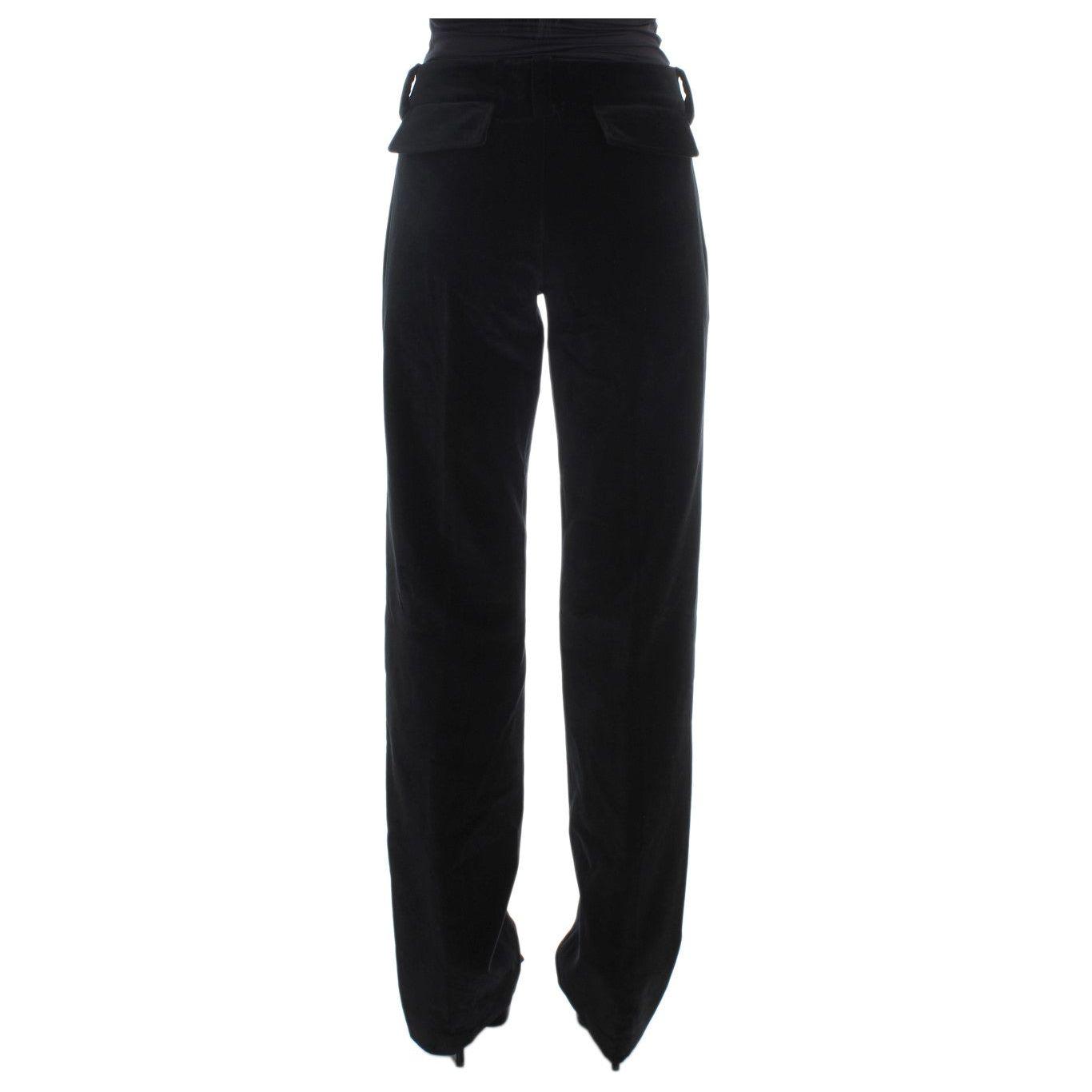 Ermanno Scervino Black Velvet Cotton Straight Legs Pants