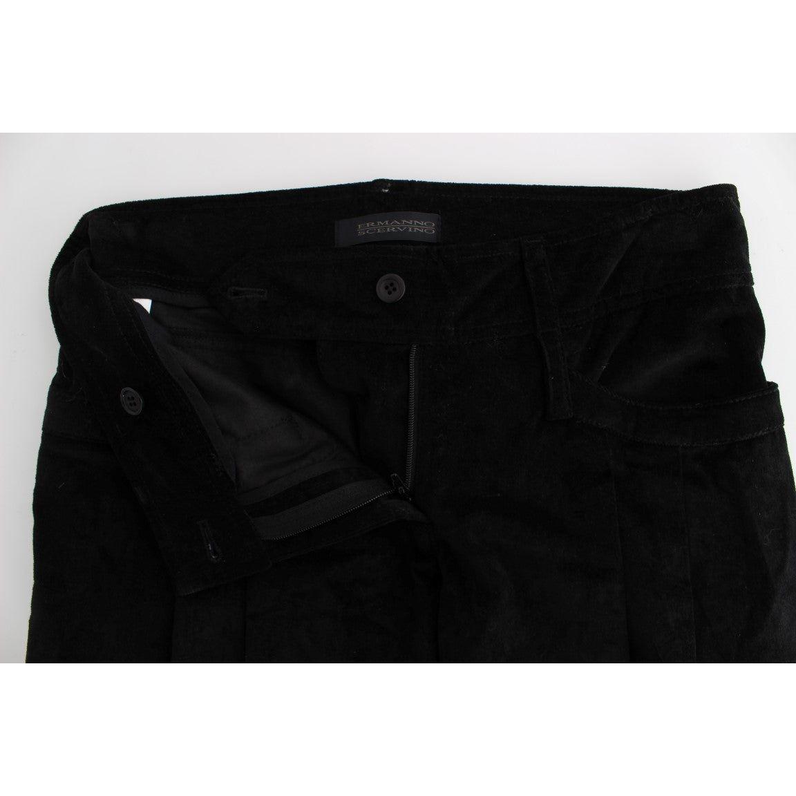 Ermanno Scervino Black Velvet Cotton Capri Bootcut Pants