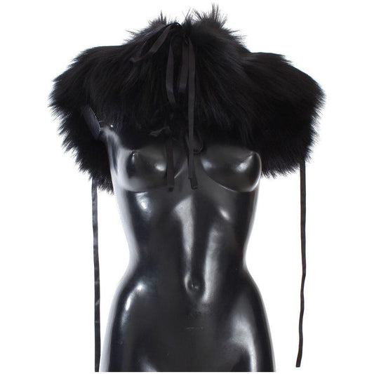 Dolce & Gabbana Black Fox Fur Shoulder Wrap Cover Collar Scarf Fur Wrap Scarves