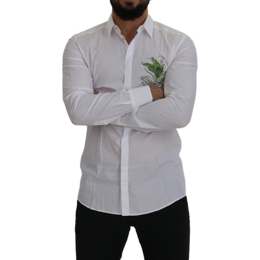 Dolce & Gabbana White Cotton Peacock Feather Formal GOLD Shirt TSH7502- 41