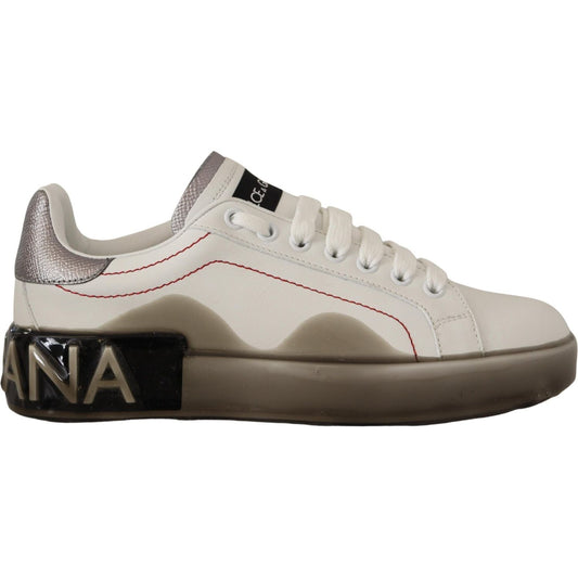 Dolce & Gabbana White Leather Shoes Womens Logo Portofino Sneakers LA9758-36