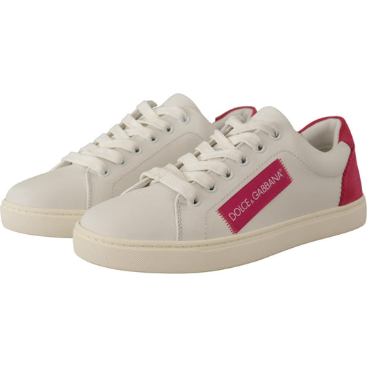 Dolce & Gabbana White Pink Leather Low Top Sneakers Womens Shoes LA9902- 36