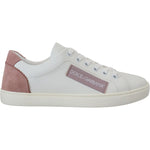Dolce & Gabbana White Pink Leather Low Top Sneakers Shoes LA10057- 35.5