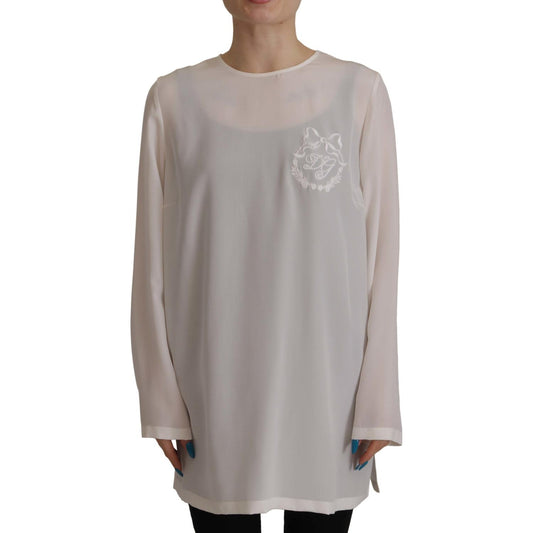 Dolce & Gabbana White Silk DG Logo Embroidered Long Sleeves Blouse TSH7847- 40