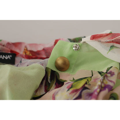 Dolce & Gabbana Multicolor Floral Patchwork Design Ascot Collar Top Blouse