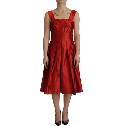 Dolce & Gabbana Red A-line Pleated Satin Silk Dress