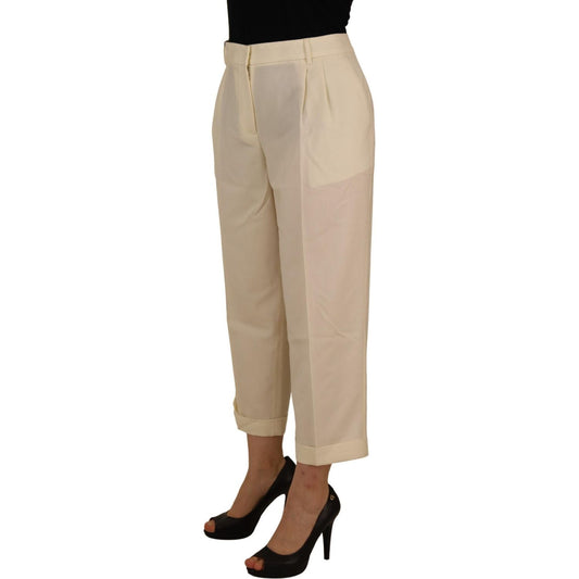 Dolce & Gabbana Ivory High Waist Cropped Folded Hem Trousers Pants PAN73086- 50