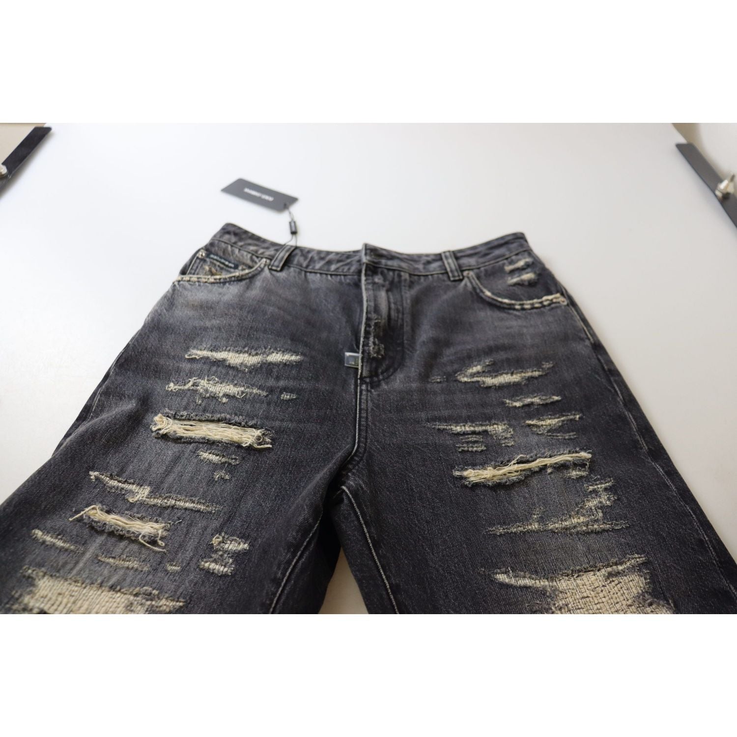 Dolce & Gabbana Black Washed Tattered High Waist Denim Jeans