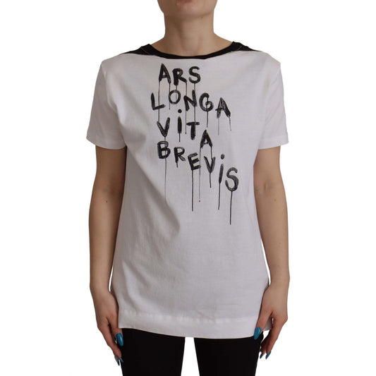 Dolce & Gabbana White Slogan Print Round Neck Cotton T-shirt TSH7841- 44