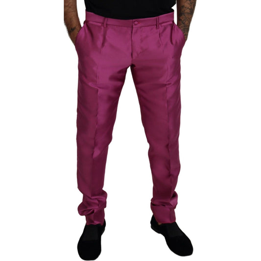 Dolce & Gabbana Pink Silk Slim Trousers Dress Formal Pants