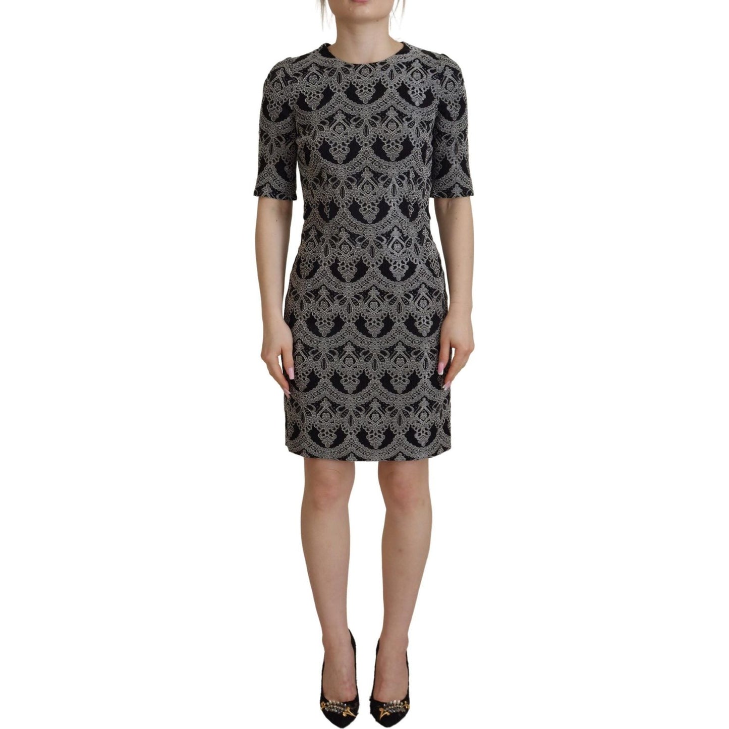 Dolce & Gabbana Black Gray Jacquard Sheath Bodycon Dress