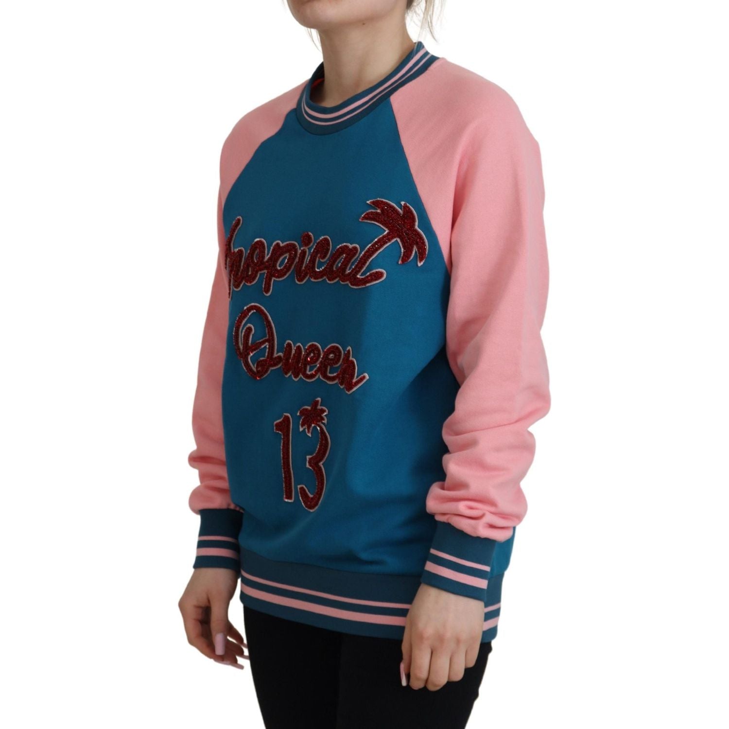 Dolce & Gabbana Blue Pink Queen Sequin Crystal Sweater