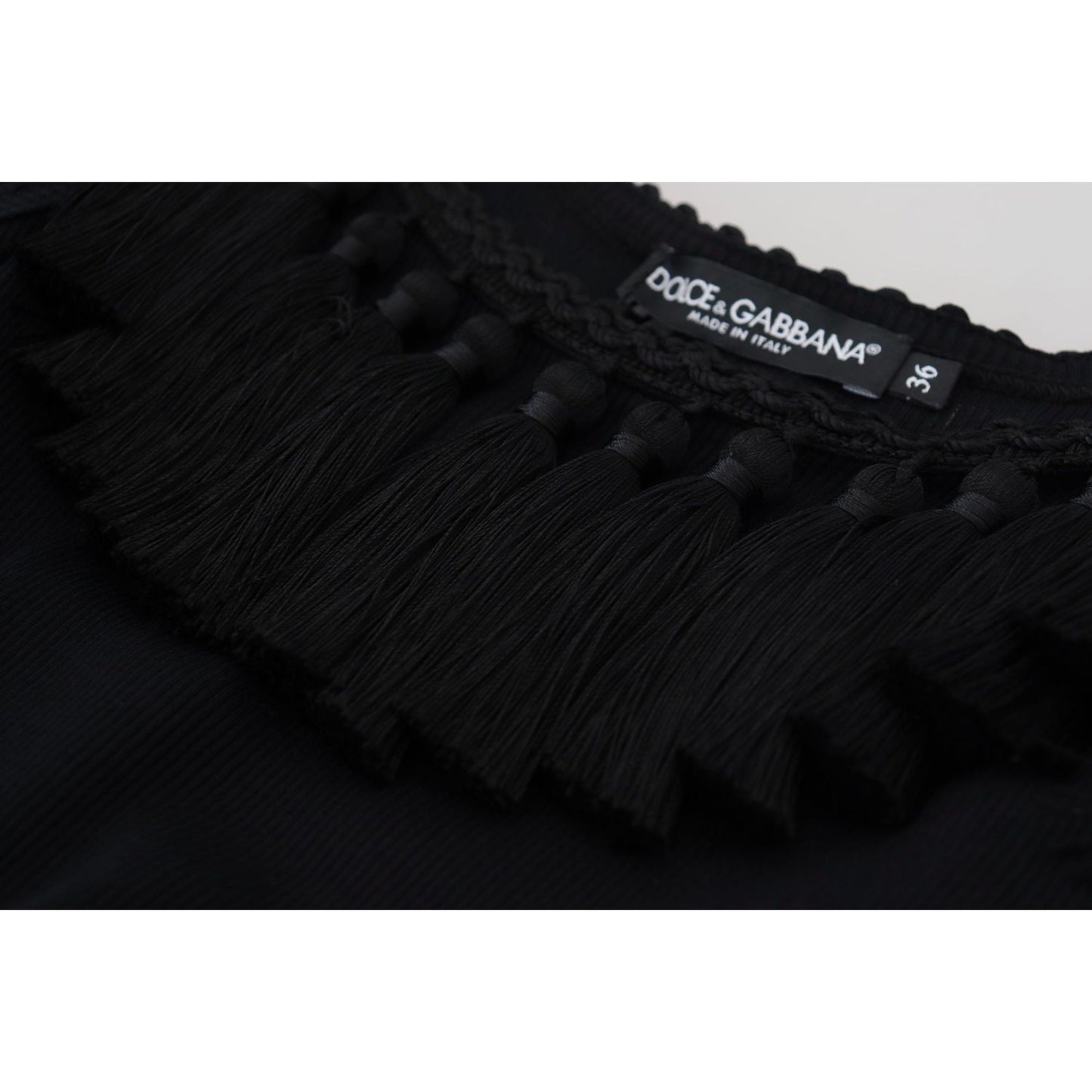 Dolce & Gabbana Black Tank Top Blouse Tassle Cotton Blouse