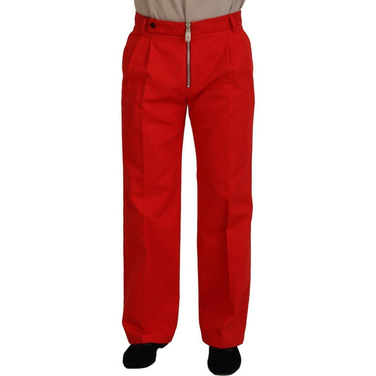 Dolce & Gabbana Red Straight Fit Men Trousers Cotton Pants