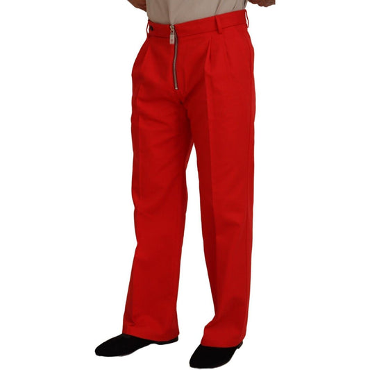 Dolce & Gabbana Red Straight Fit Men Trousers Cotton Pants
