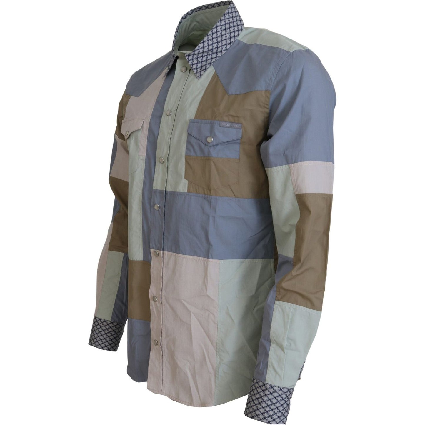 Dolce & Gabbana Multicolor Cotton Patchwork Slim Shirt