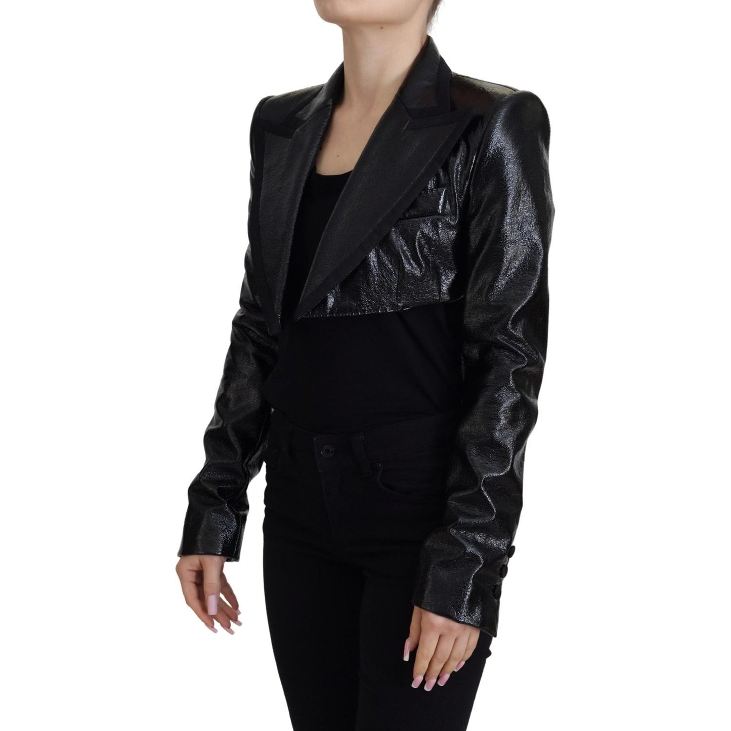Dolce & Gabbana Black Long Sleeves Crop Blazer Cotton Jacket