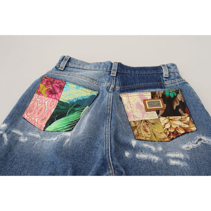 Dolce & Gabbana Blue Washed Cotton Tattered Denim Jeans