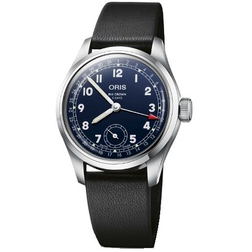 ORIS MOD. BIG CROWN POINTER DATE CALIBRE 403 wristwatch with 38mm stainless steel case, leather strap, and sapphire dial, Swiss made.