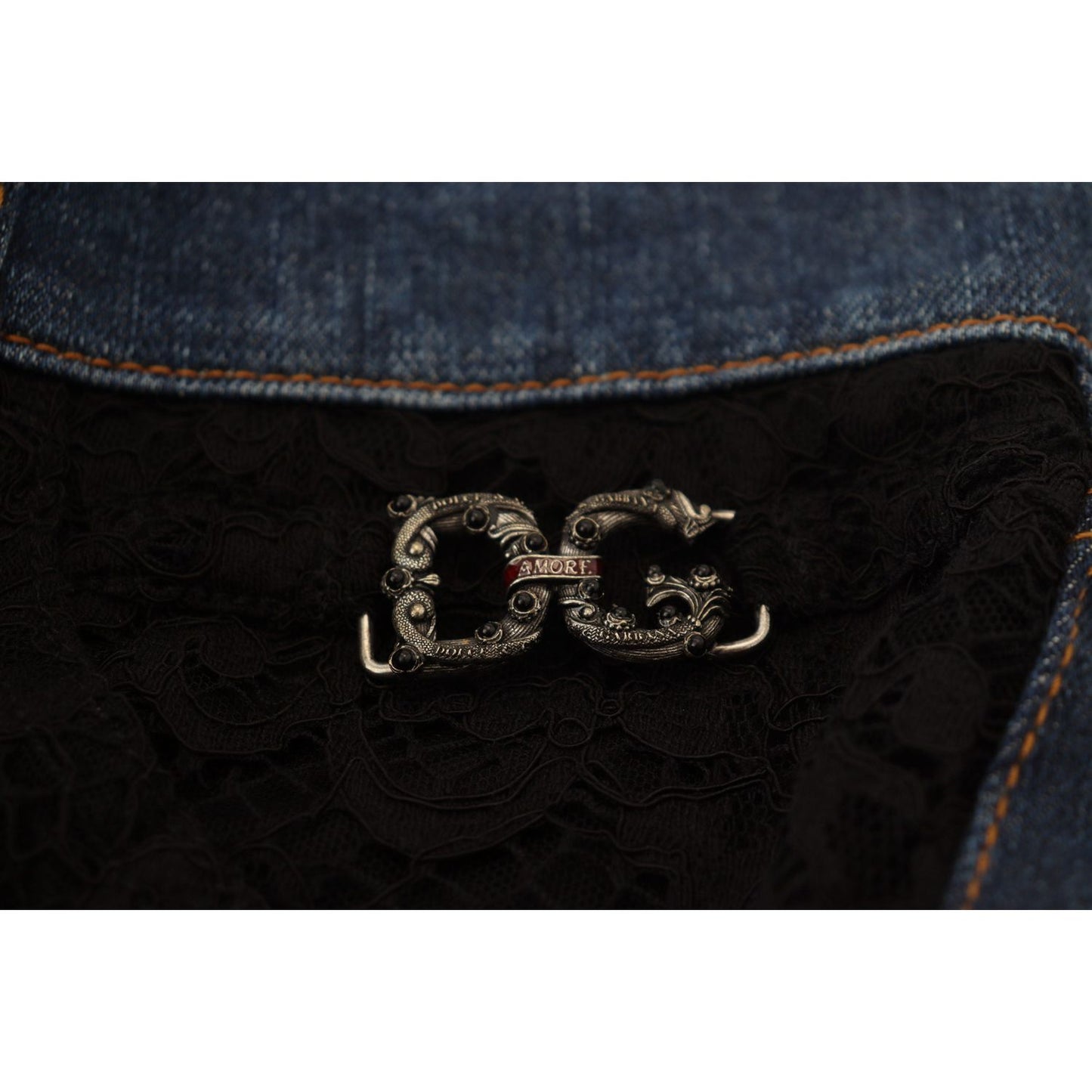 Dolce & Gabbana Black Floral Lace Front Skinny Denim Jeans Jeans & Pants
