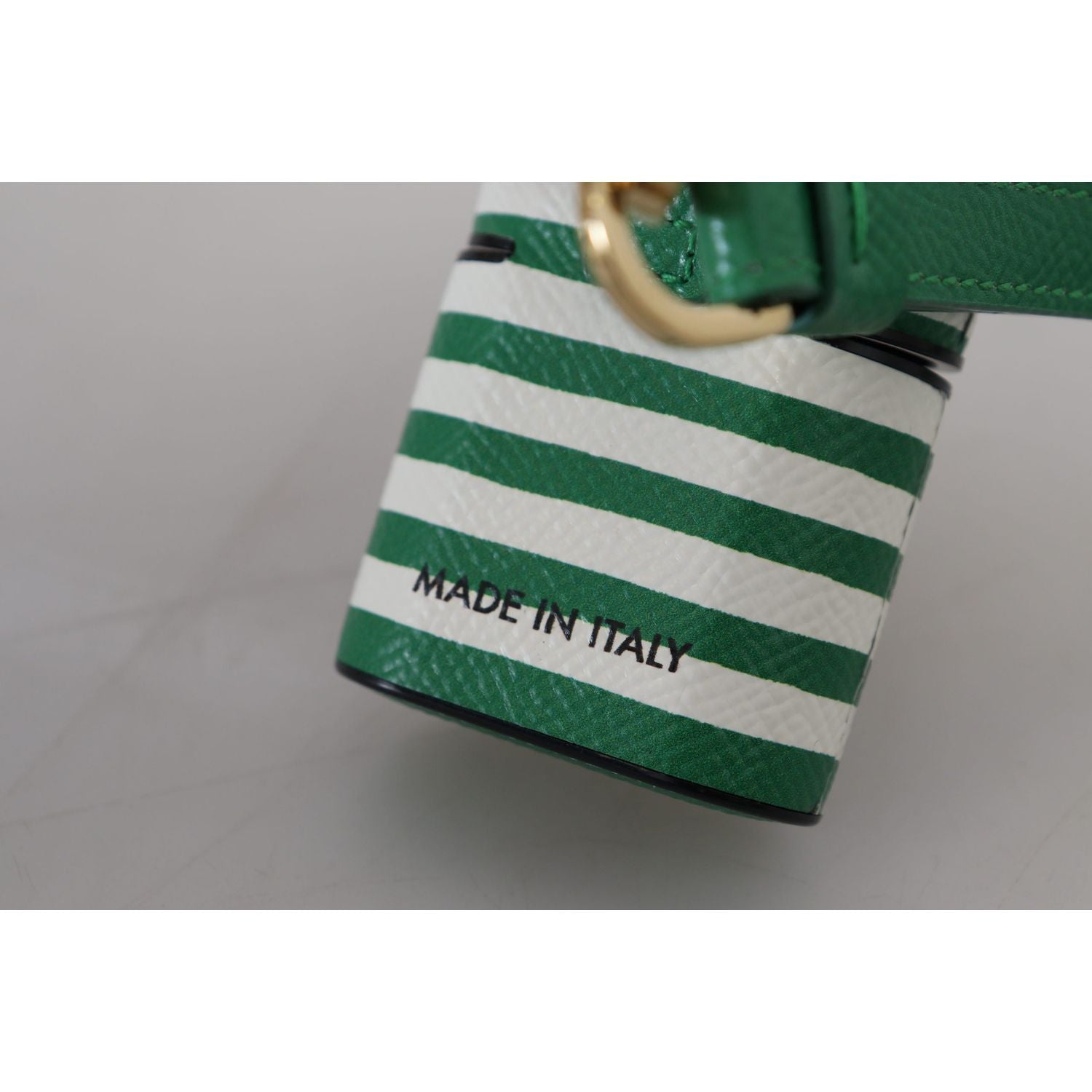 Dolce & Gabbana Green Leather Strap Gold Metal Logo Airpods Case