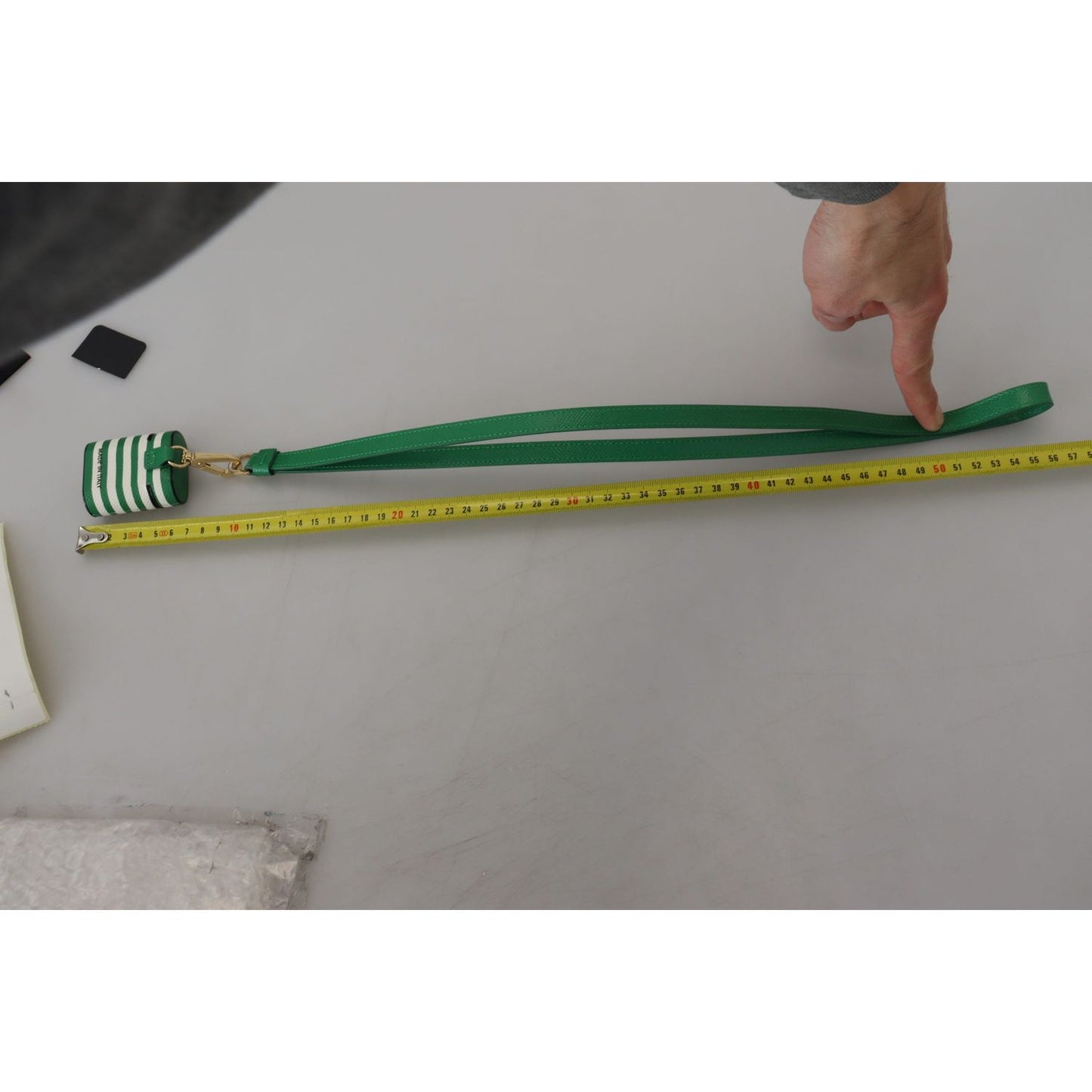 Dolce & Gabbana Green Leather Strap Gold Metal Logo Airpods Case