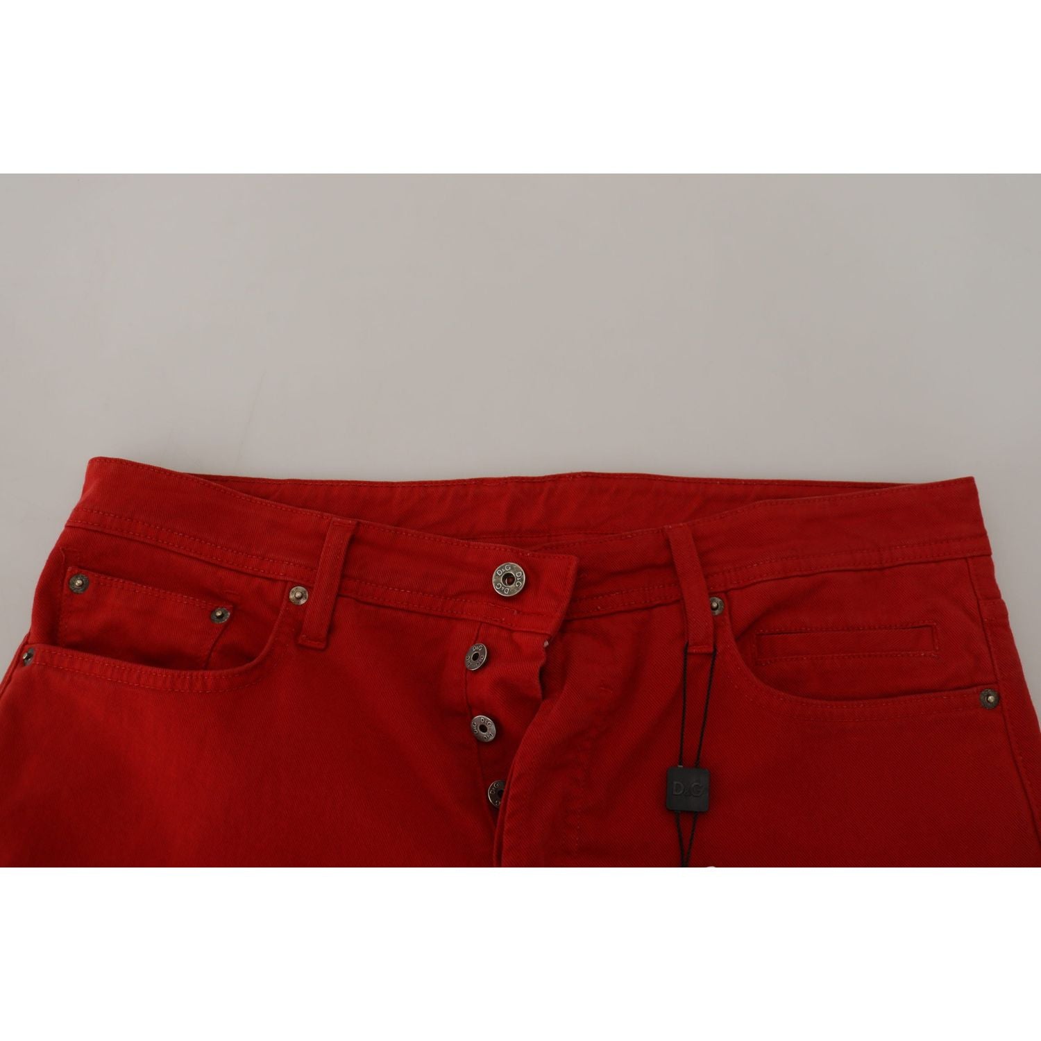 Dolce & Gabbana Red Cotton Straight Fit Men Denim Jeans