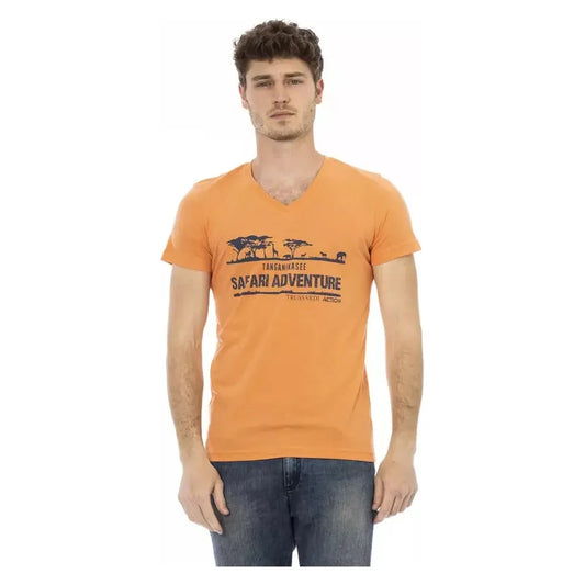 Trussardi Action Orange Cotton Men V-Neck T-Shirt TR-22823-M