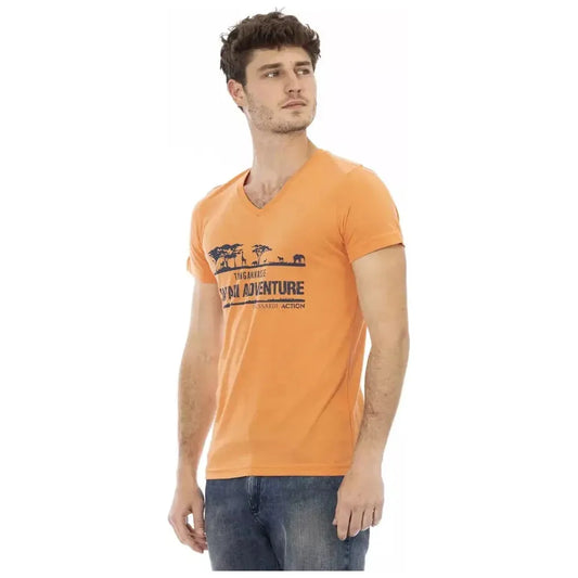 Trussardi Action Orange Cotton Men V-Neck T-Shirt TR-22823-M