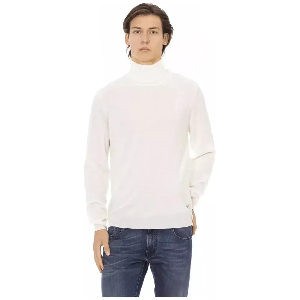 Baldinini Trend White Fabric Men Sweater with Turtleneck Design