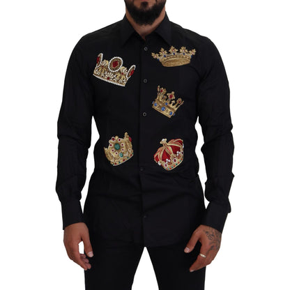 Dolce & Gabbana Black Gold Crown Slim Fit Dress Formal Shirt