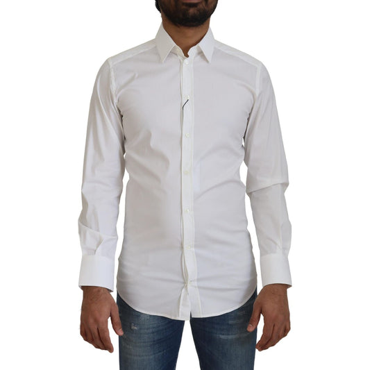 Dolce & Gabbana White Cotton Slim Fit Formal Dress GOLD Shirt TSH82959 - 37