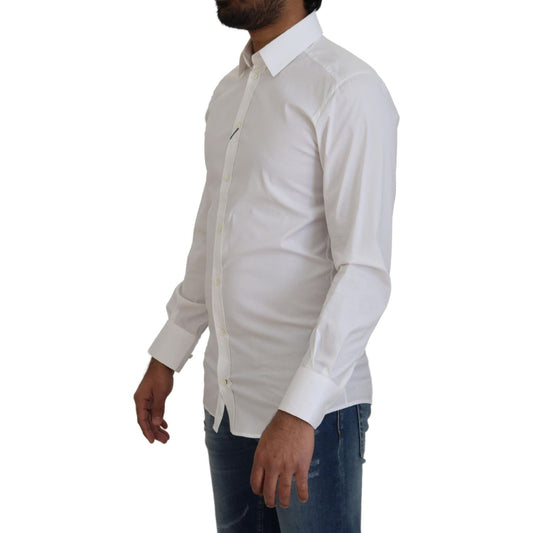 Dolce & Gabbana White Cotton Slim Fit Formal Dress GOLD Shirt TSH82959 - 37