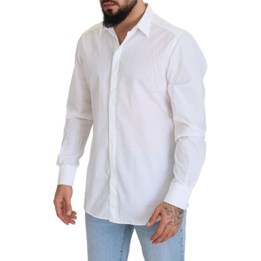 Dolce & Gabbana White Cotton Slim Fit Formal Dress GOLD Shirt TSH83044 - 43