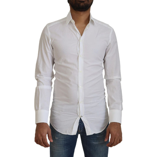 Dolce & Gabbana White Cotton Slim Fit Formal Dress GOLD Shirt TSH83045 - 37