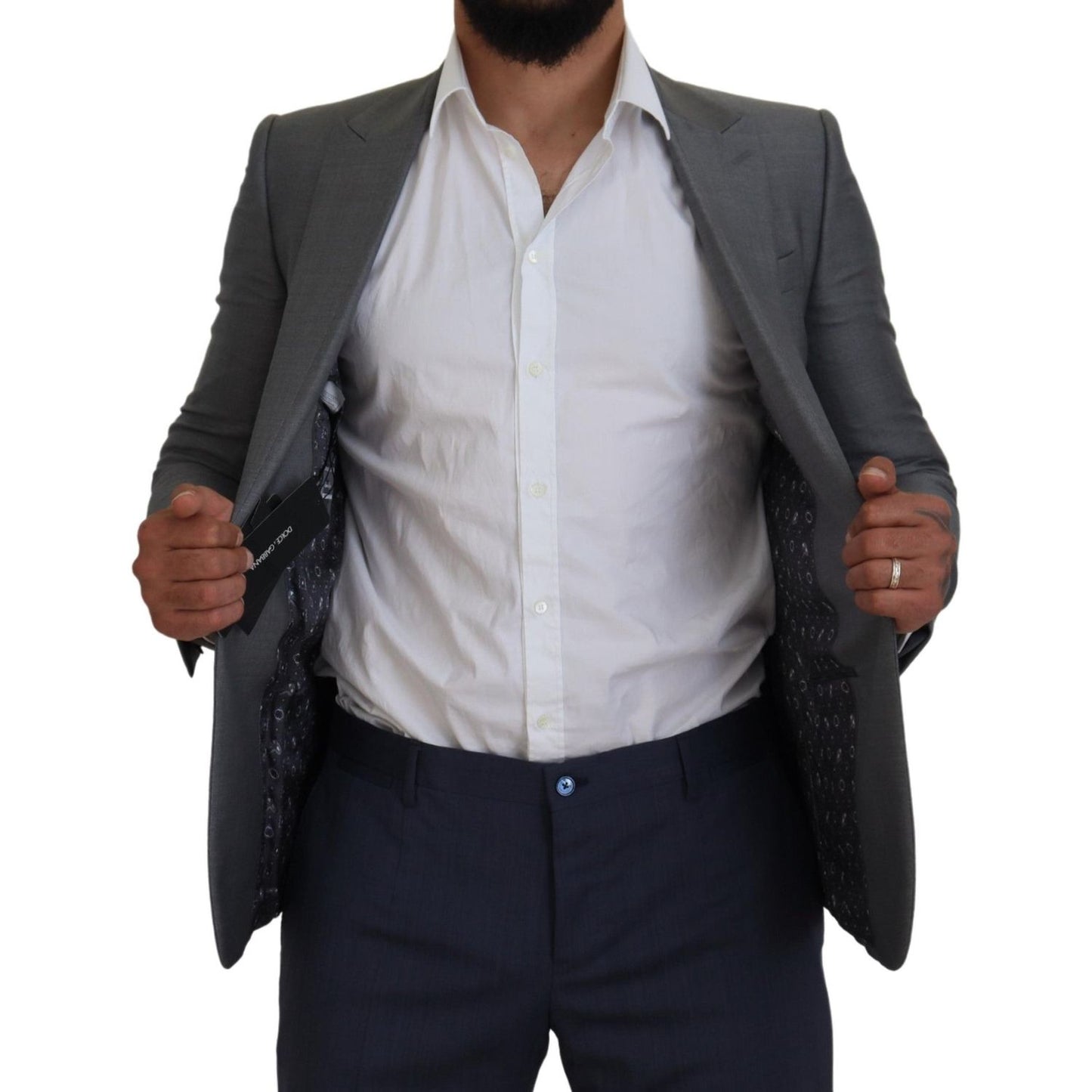 Dolce & Gabbana Gray Wool Silk Slim Fit Jacket Blazer