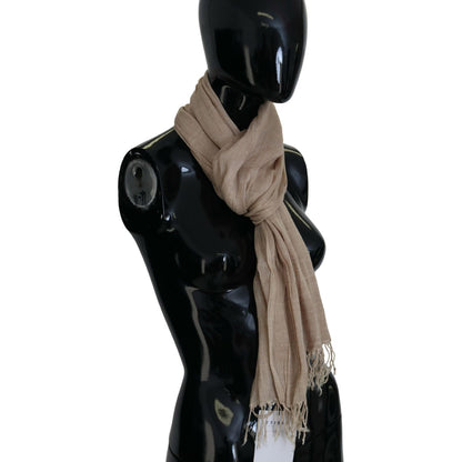Costume National Beige Cotton Shawl Foulard Fringe Scarf