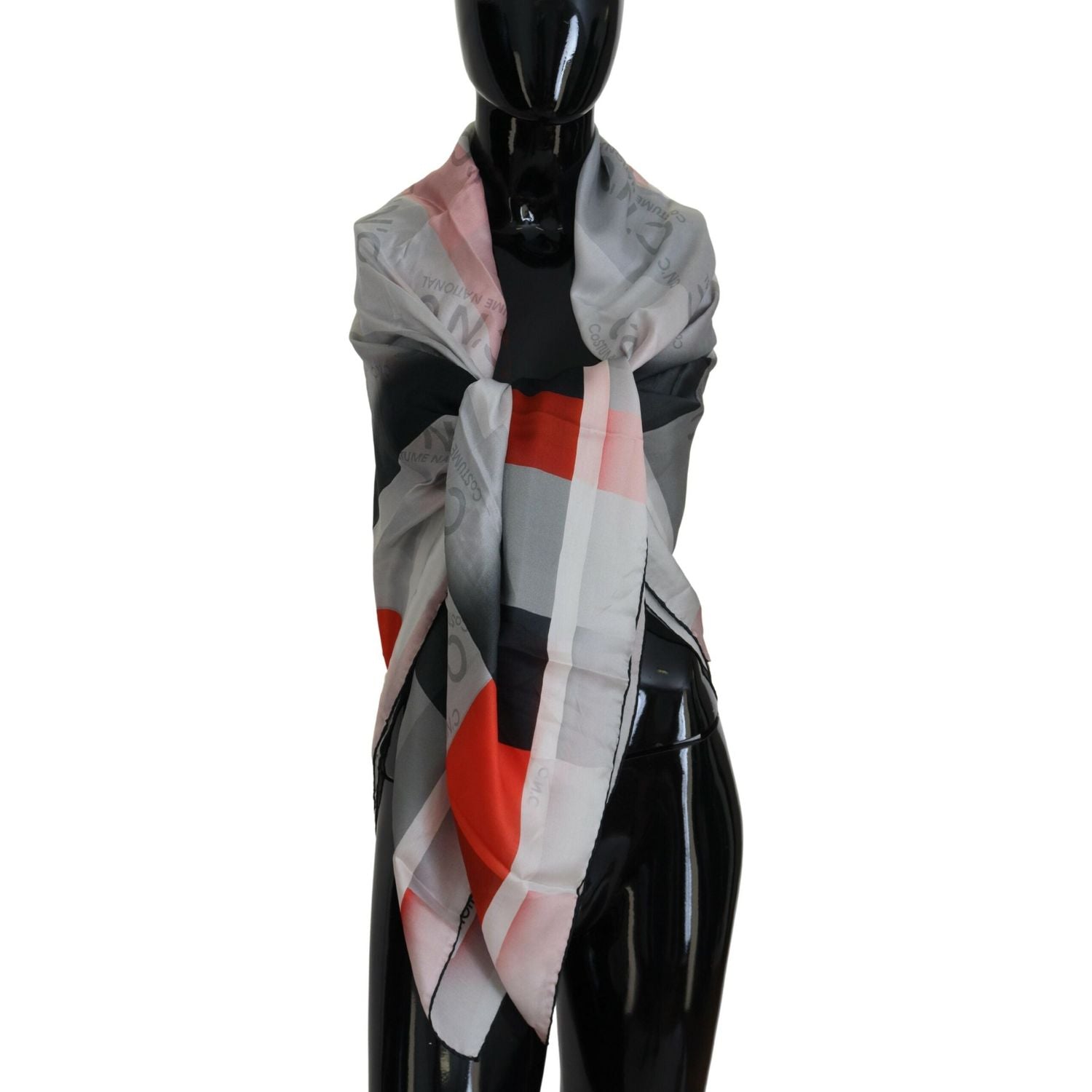 Costume National Gray Red Shawl Foulard Wrap Scarf