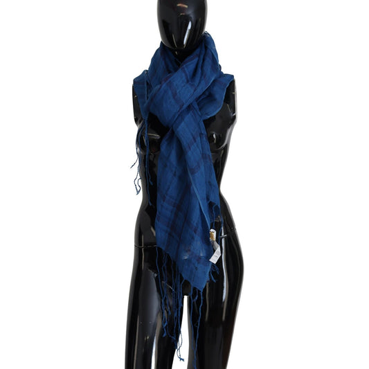 Costume National Blue Linen Shawl Foulard Fringes Scarf