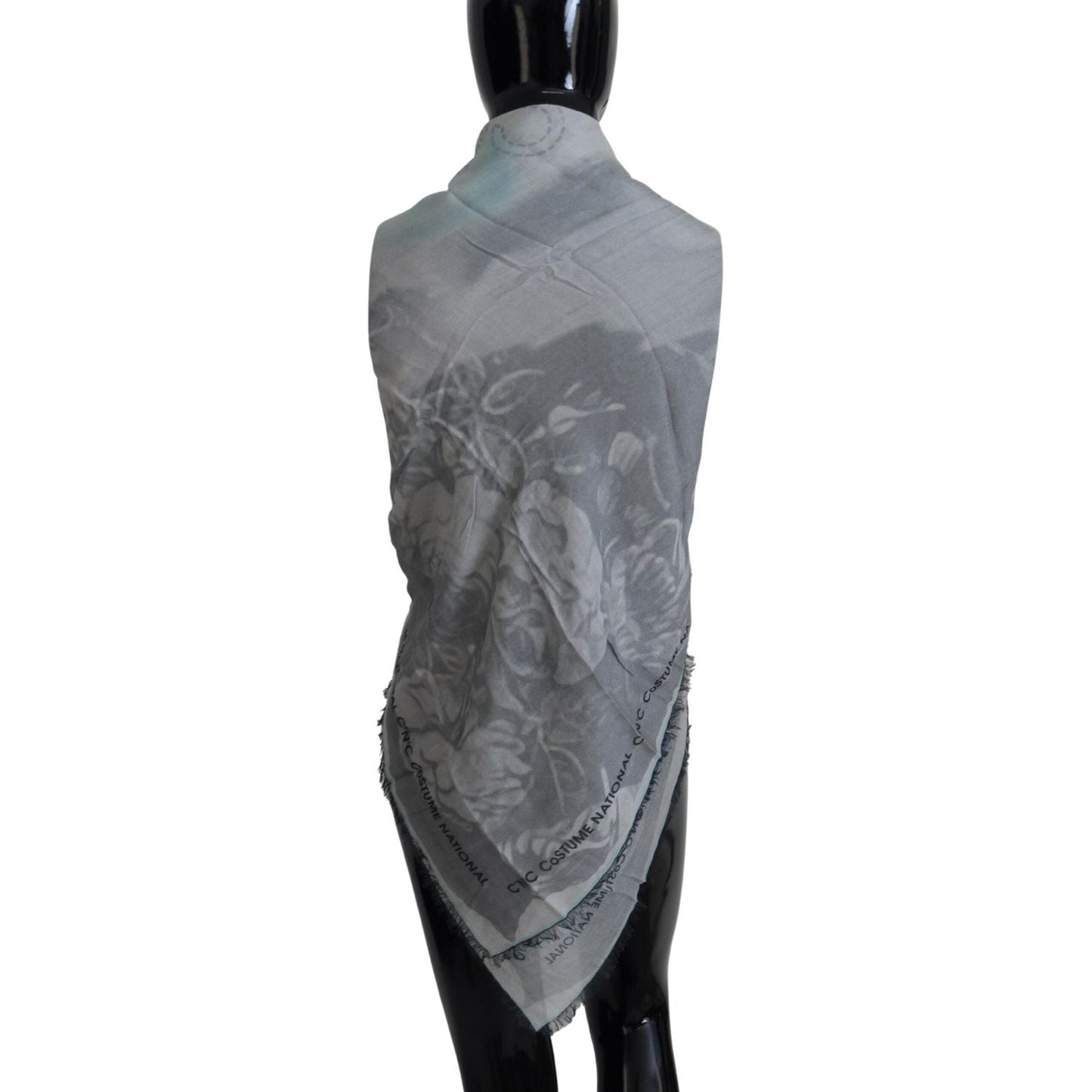 Costume National Gray Print Shawl Foulard Fringes Scarf