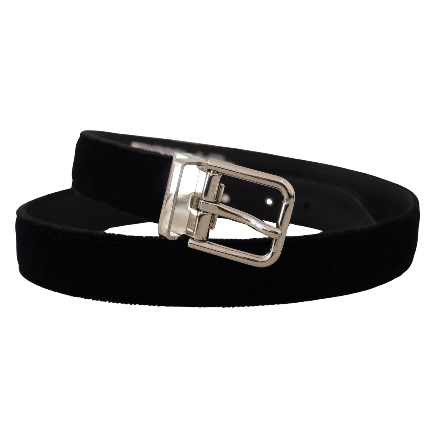 Dolce & Gabbana Black Velvet Silver Tone Metal Logo Buckle Belt