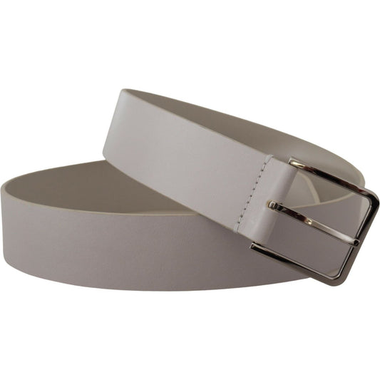 Dolce & Gabbana White Leather Wide Silver Metal Buckle Belt BEL8449- 90